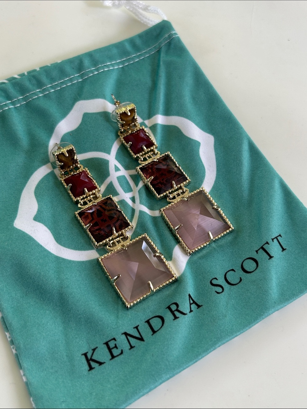 Kendra Scott Rare Retired Serena Tiered Statement Earrings - Rose Quartz & Gold